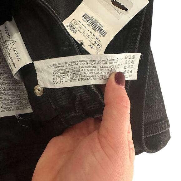 NWT ZARA Black Denim High Rise Ripped Distressed Wide Leg Full Length Jeans 2 - Picture 7 of 10